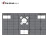 Top-down view of 10 foot by 20 foot booth rental with floorplan overlay.