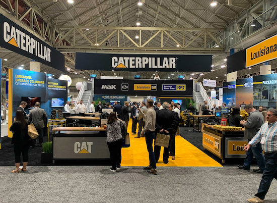 An exhibit built by Cardinal Expo for Caterpillar that incorporates our tips for how to work a trade show booth effectively