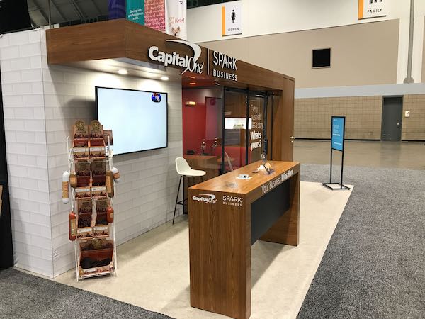 To help Capital One with picking out the right exhibit booth size for their needs, we designed several different versions of this same booth, shown throughout this blog post.