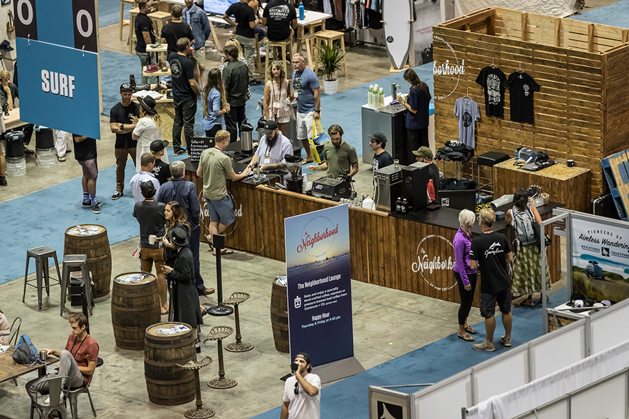 Exhibitors and attendees mingle at Surf Expo 2018 in Orlando.