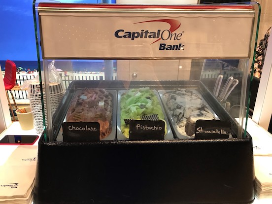 A close up look at the ice cream offered in Capital One Bank's beach themed trade show booth by Cardinal Expo.