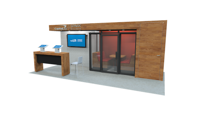 If you're thinking about picking a 10x20 exhibit booth size, consider this 10x20 render as an example.