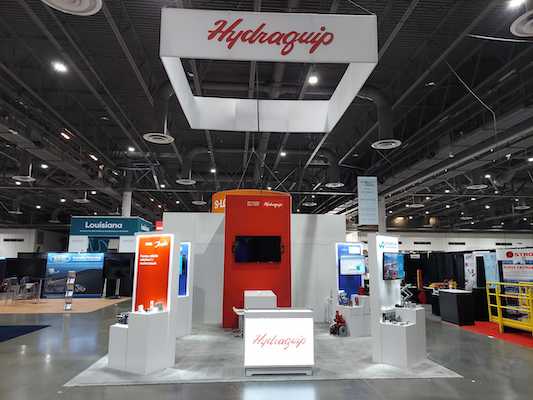 An example of a booth built by Cardinal for Hydraquip as part of their trade show business plan.