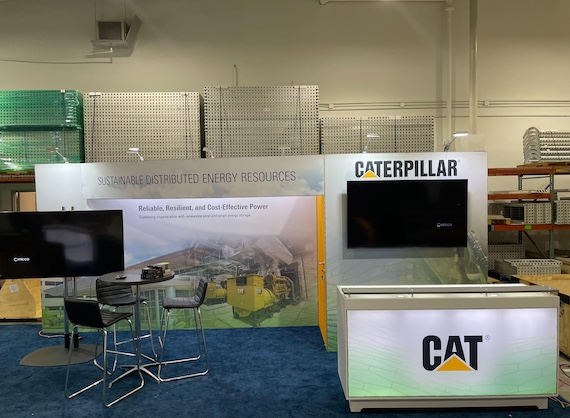 A trade show booth for our client, Caterpillar, as it's being assembled
