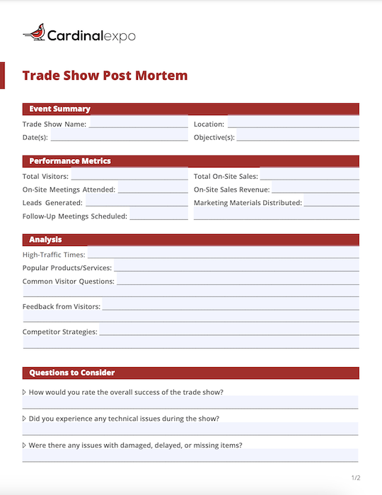 A preview of our trade show post mortem template