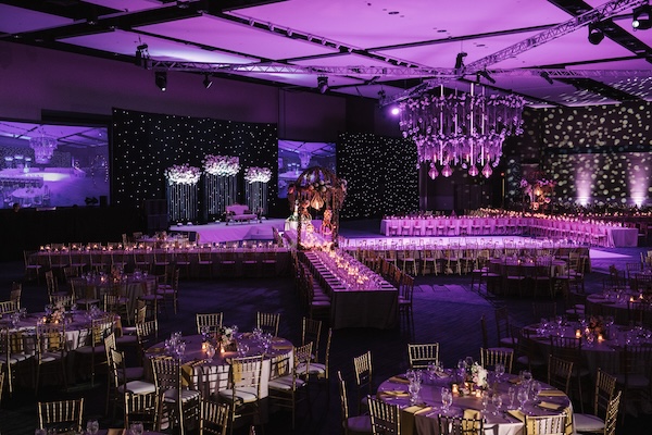 opcc overland park convention center ballroom lit up for an event at night
